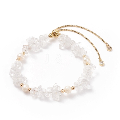Natural Gemstone Chips & Pearl Beaded Slider Bracelet for Women BJEW-JB08334-1
