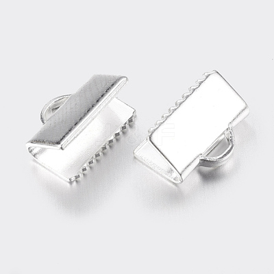 Silver Color Plated Brass Ribbon Crimp Ends J0JMT-S-NF-1