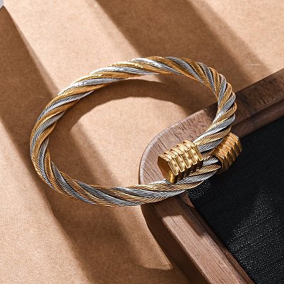304 Stainless Steel Torque Bangles for Women BJEW-P310-21GP-1