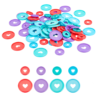 80Pcs 8 Styles Heart Plastic Loose Leaf Ring Round Binder Discs DIY-PH0009-08-1