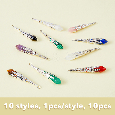 10Pcs 10 Styles Natural & Synthetic Mixed Gemstone Big Pendants FIND-FH0006-02-1
