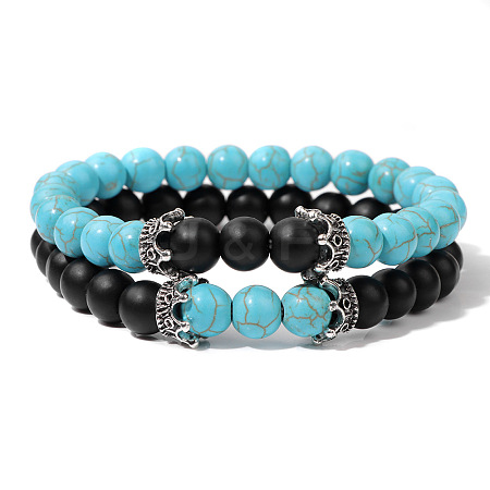 2Pcs 2 Styles Synthetic Turquoise Beads Stretch Bracelet Set for Women Men MO5189-4-1