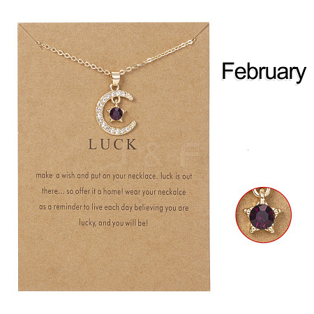 Moon & Star Alloy Rhinestone Birth Stone Pendant Necklaces WG0039E-02-1