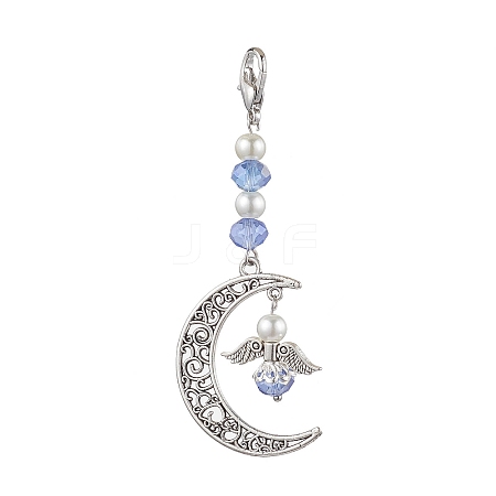 Moon Angel Alloy & Glass Pendant Decorations HJEW-JM02043-1