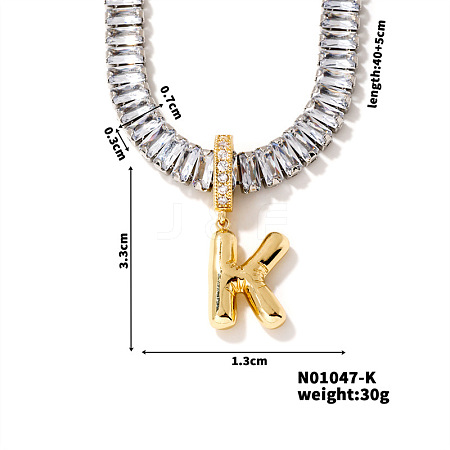 Golden Tone Brass Pave Clear Cubic Zirconia Letter Pendant Necklaces for Women YX4437-11-1