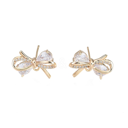 Brass Micro Pave Clear Cubic Zirconia Stud Earring Findings X-KK-T062-246G-1