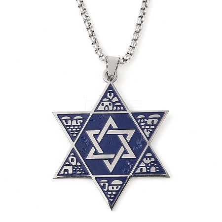 201 Stinless Steel Enamel Box Chain Star of David Pendant Necklaces NJEW-P316-05P-1