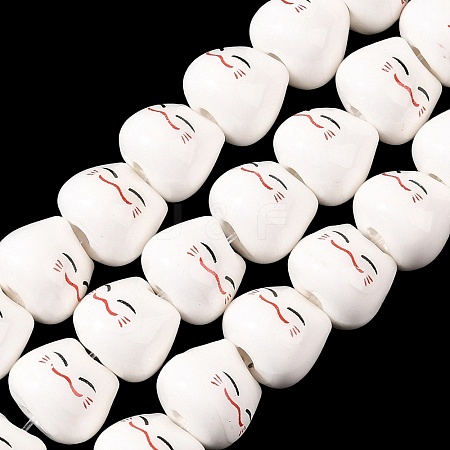 Handmade Kitten Bright Glazed Porcelain Ceramic Beads Strands PORC-L017-A09-1