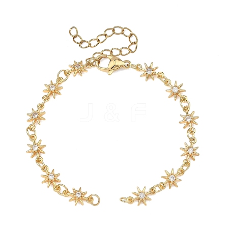 Brass Pave Clear Cubic Zirconia Star Link Chain Bracelet Making AJEW-JB01639-1