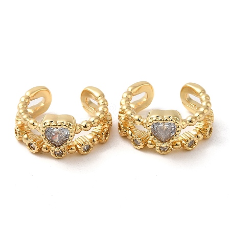 Rack Plating Brass Micro Pave Cubic Zirconia Heart Cuff Earrings EJEW-E290-06G-1