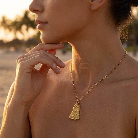 304 Stainless Steel Textured Bell Pendant Necklaces for Women WG564EF-01-1