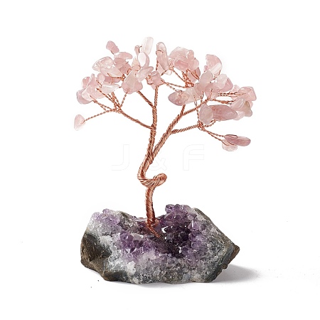 Natural Rose Quartz Tree Display Decoration DJEW-G027-05RG-02-1