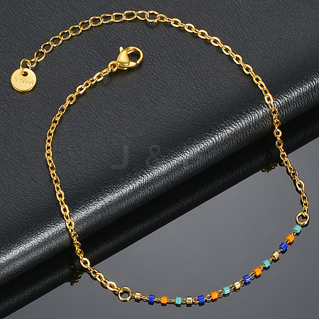 304 Stainless Steel Colorful Tassel Anklets WG8806E-13-1