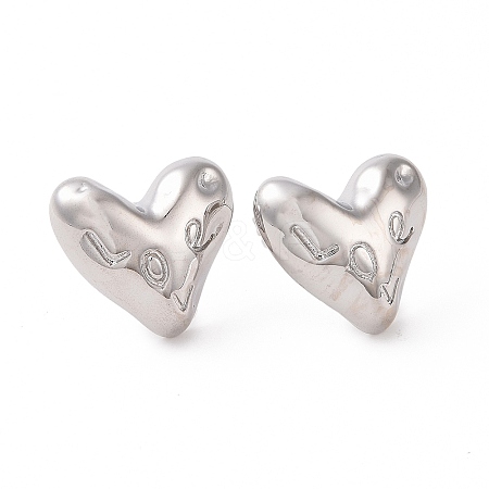 Brass Heart Stud Earrings for Women EJEW-C008-27P-1