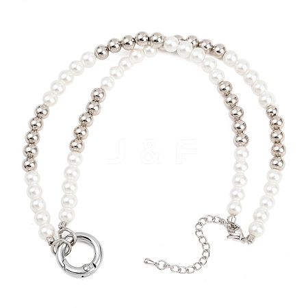 Brass & ABS Plastic Imitation Pearl Round Beaded Necklace Making KK-Z158-07P-01-1