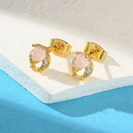 Brass Micro Pave Cubic Zirconia Stud Earrings For Women EJEW-B111-01G-03-1