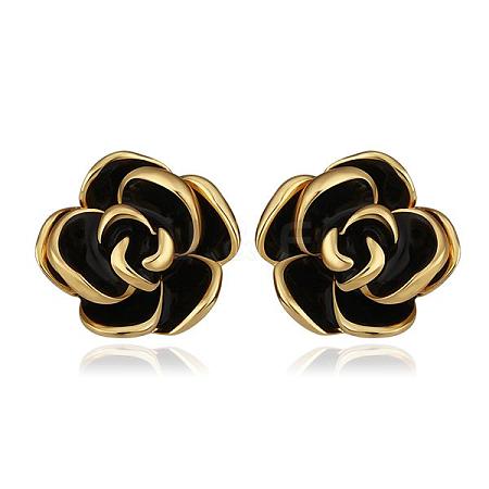 Romantic Flower Real Gold Plated Tin Alloy Enamel Ear Studs For Women EJEW-BB13375-1