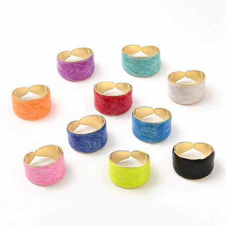 Enamel Plain Band Open Cuff Rings RJEW-E069-01G-1