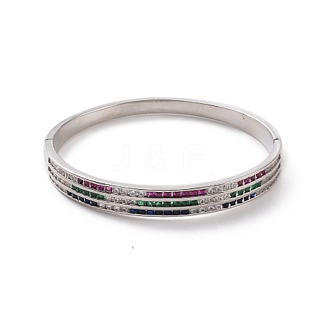Colorful Cubic Zirconia Triple Link Hinged Bangle BJEW-F445-09P-1