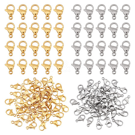 100Pcs 2 Colors 304 Stainless Steel Lobster Claw Clasps STAS-PH0006-10-1
