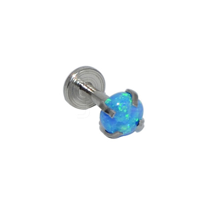 304 Stainless Steel Deep Sky Blue Synthetic Opal Threadless Labrets For Women Men WGF4990-96-1