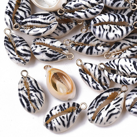 Printed Natural Cowrie Shell Pendants X-SSHEL-R047-02-A01-1