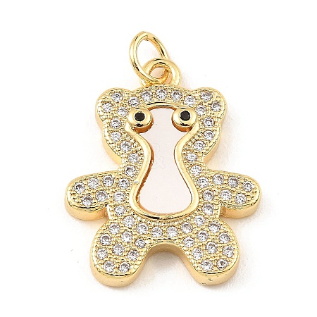 Brass Cubic Zirconia with Shell Pendants KK-K342-07G-1