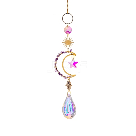 Glass & Brass Moon Star Pendant Decorations LS-HJEW-PW0002-06D-1