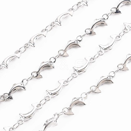 201 Stainless Steel Dolphin & Oval Link Chains STAS-N092-110-1