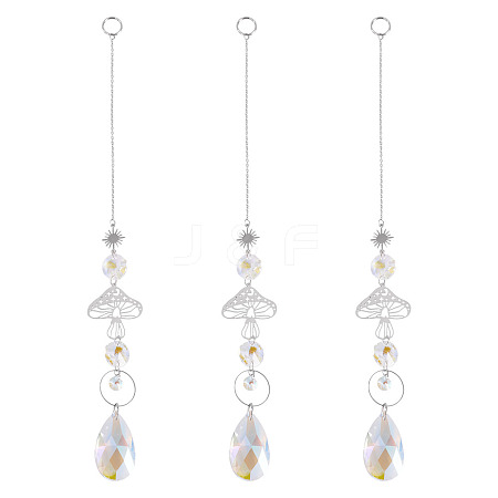 3Pcs 201 Stainless Steel Mushroom Hanging Ornaments HJEW-TA00369-1