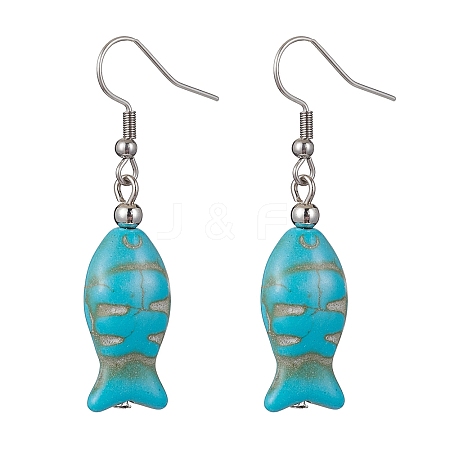 Fish Synthetic Turquoise Dangle Earrings EJEW-JE05532-1