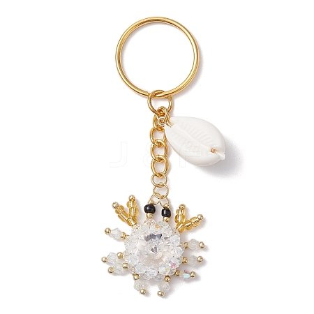 Crab Glass Seed Beads Pendant Keychain HJEW-MZ00106-02-1