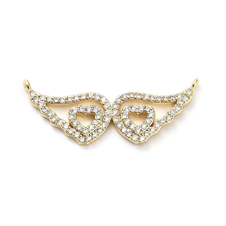 Brass Micro Pave Clear Cubic Zirconia Hollow Wings with Heart Connector Charms KK-L229-062G-1