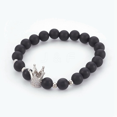 Natural Black Agate(Dyed & Heated) Beads Stretch Bracelets BJEW-JB03966-03-1