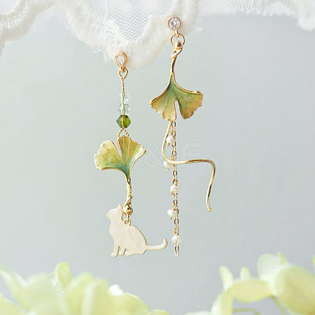 Sweet Style Alloy Rhinestone Leaf Dangle Stud Earrings FS-WGC6399-02-1