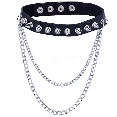 1Pc Gothic Style Spiked Rivet Imitation Leather Chocker Necklaces NJEW-CL0001-12-1