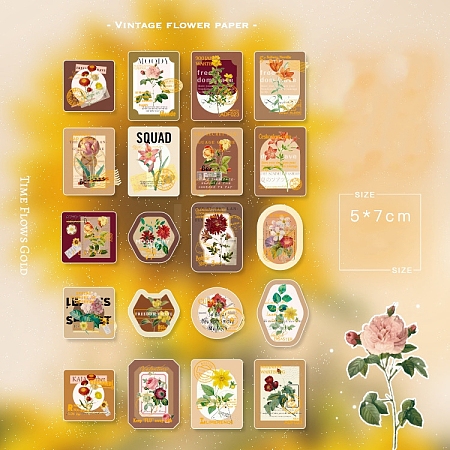 40 Sheets Sticker Pack Time Flies Series Vintage Floral Sticker PW-WG3540F-04-1