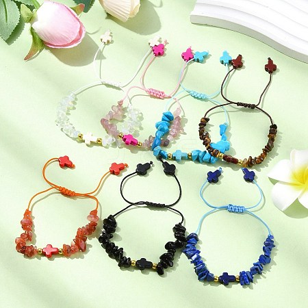 7Pcs Cross Synthetic Turquoise Braided Beaded Bracelets for Women BJEW-JB11345-1