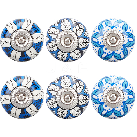 6Pcs 3 Styles Printing Porcelain Drawer Knobs FIND-GA0001-29B-1