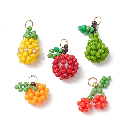 5Pcs Glass Seed Beaded Pendants PALLOY-MZ00478-1