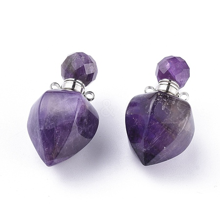 Faceted Natural Amethyst Openable Perfume Bottle Pendants G-P435-A-02P-1