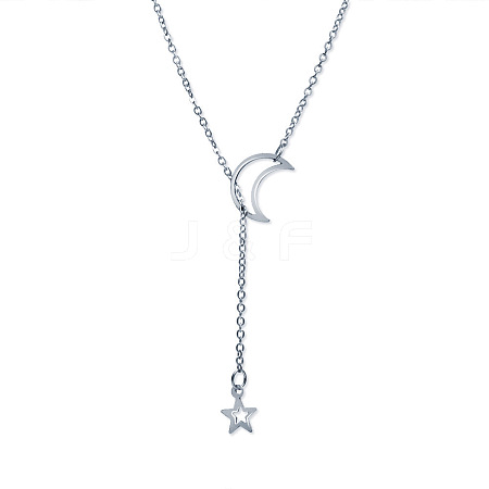 Alloy Cable Chain Moon & Star Lariat Necklaces for Women WG67D60-02-1