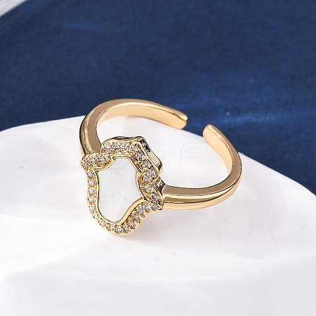 Brass Micro Pave Cubic Zirconia Shell Cuff Rings KK-D363-24A-G-1