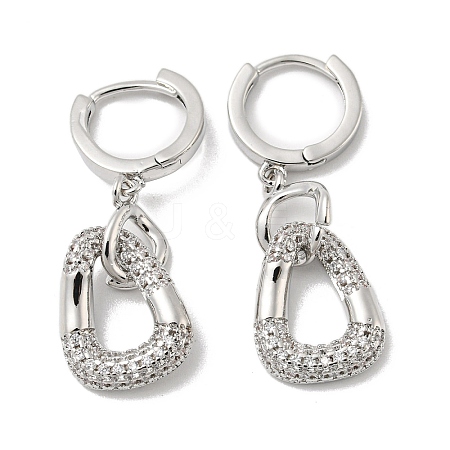 Brass Micro Pave Clear Cubic Zirconia Dangle Hoop Earrings EJEW-E295-27P-1