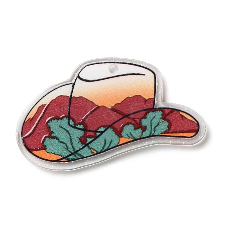 Printed Transparent Hawaii Theme Acrylic Pendants OACR-S045-02B-1