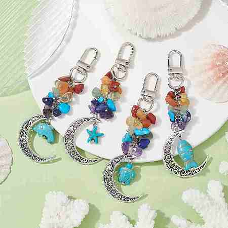 Alloy Moon & Synthetic Turquoise Sea Animals Pendant Decorations HJEW-JM01613-01S-1