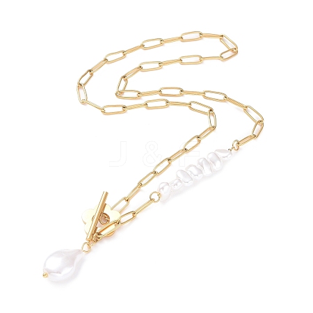 Plastic Imitation Pearl with Flower Pendant Necklace NJEW-A006-01G-1