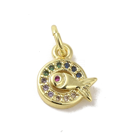 Real 18K Gold Plated Brass Pave Colorful Cubic Zirconia Pendants KK-M283-07D-02-1