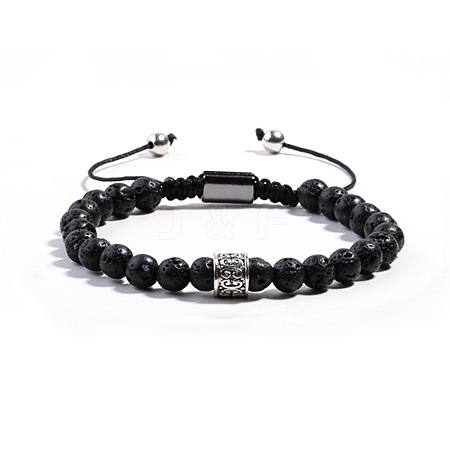 Natural Lava Rock Round Braided Bead Bracelets for Women Men PM4065-4-1