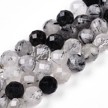 Natural Tourmalinated Quartz Beads Strands G-S345-8mm-30-1